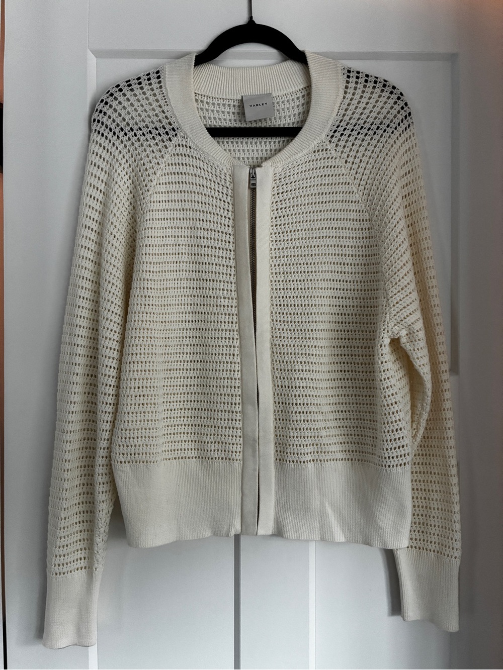 Varley Cream Open-Knit Zip Cardigan
